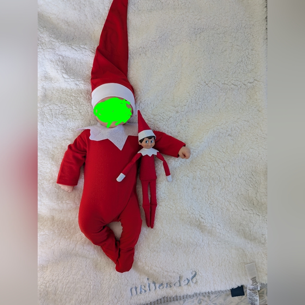Baby Elf (On The $h€lf) Costume with Hat, Festive Christmas Baby Outfit